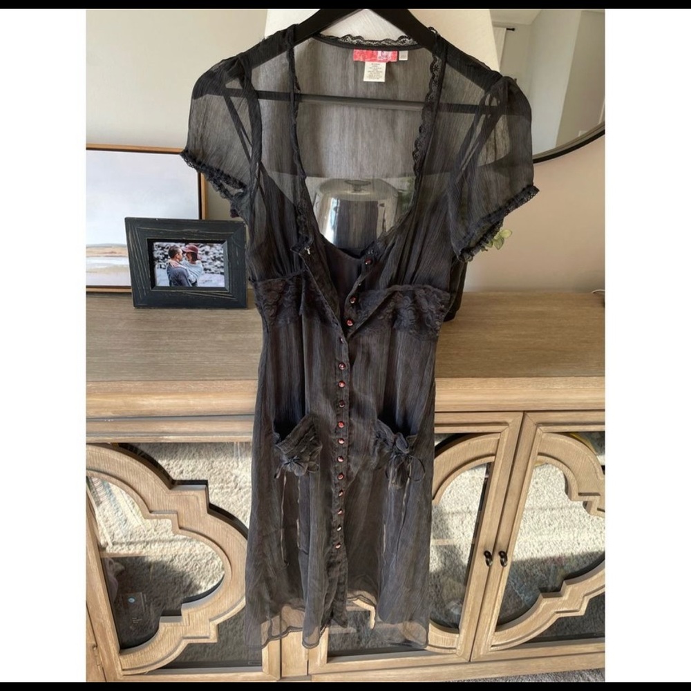 LUX Silk Dress Sheer Button Down with Slip